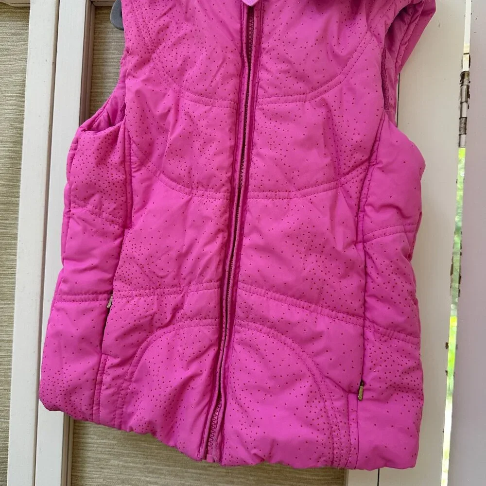 The Children's Place Pink Hooded Puffer Vest with Faux Fur Trim